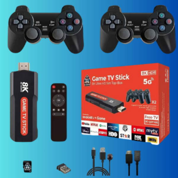 Game & TV Stick Q9® (X2 jeu TV Stick TV Box 64GB 10000 + jeu HD 8K 5G WiFi)
